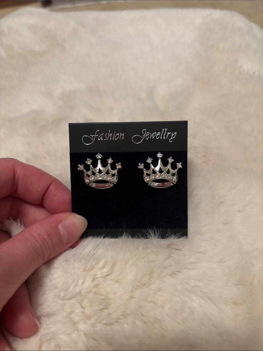 Fashion Jewelry Silver Crown Crystal Stud Earrings